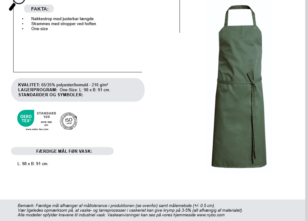 50 stk. NYBO Smekk forklede All-Over u/ brystlomme inkl logo L:98 x B:91 cm