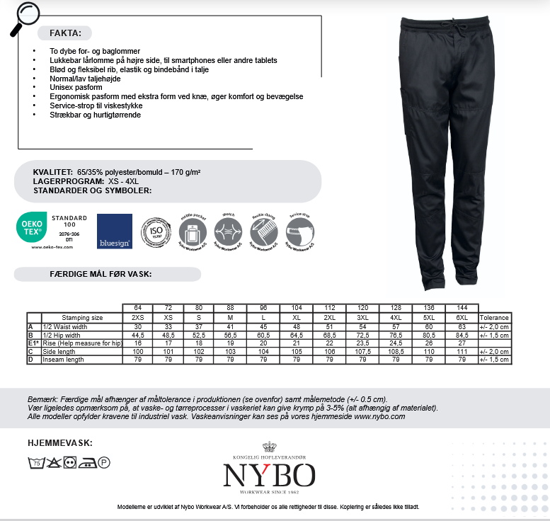 NYBO Kokkebukse - New Nordic, unisex, Pull-on, Sort, XS-4XL
