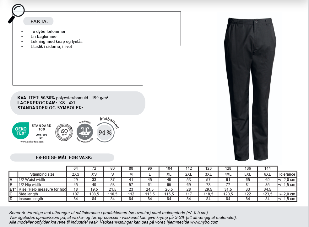 NYBO Kokkebukse - Take Away, unisex, Sort, XS-4XL