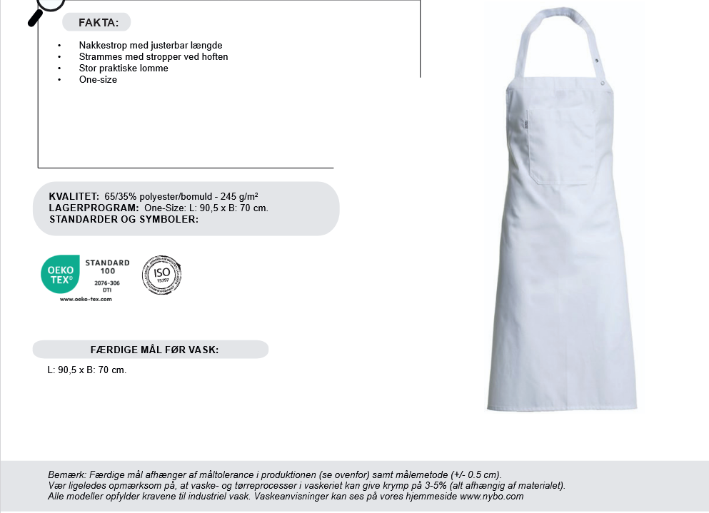 NYBO Smekk forklede All-Over m/ brystlomme (6 farver) L:90,5 x B:70 cm