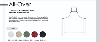 NYBO Smekk forklede All-Over u/ brystlomme (7 farver) L:98 x B:91 cm