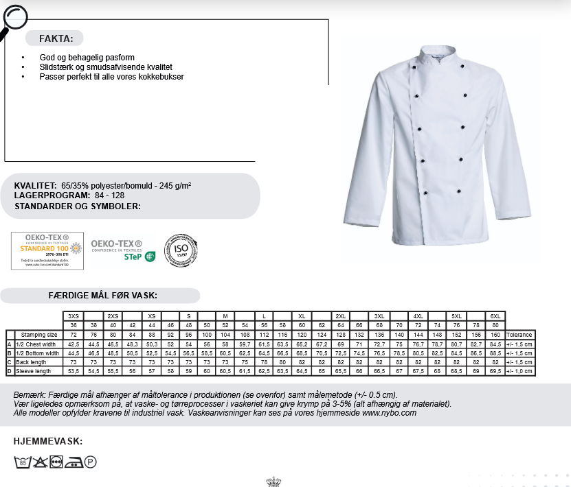 NYBO Kokkejakke - Delight, Unisex, Lange ermer, 3 Farger - 2XS-6XL