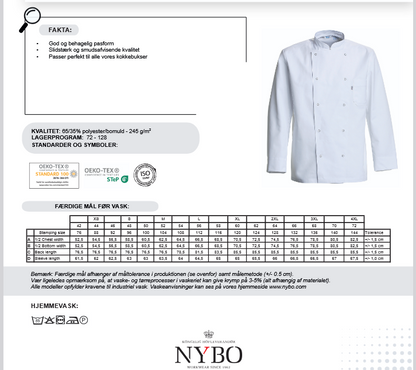 Nybo Deligth Kokkejakke m/ trykk knapper & mansjett | kokkejakker.no