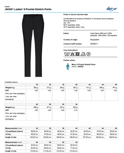 JN Dame stretch bukse - 5 lommer (3 farger)