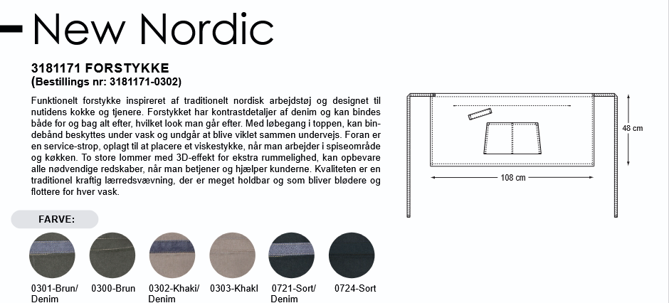 NYBO Forklede New Nordic, korte  (3 alternativer) Str. L: 48 x B: 108