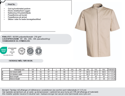 NYBO Kokkejakke - New Nordic, Korte ermer - XS - 4XL (6 farver)