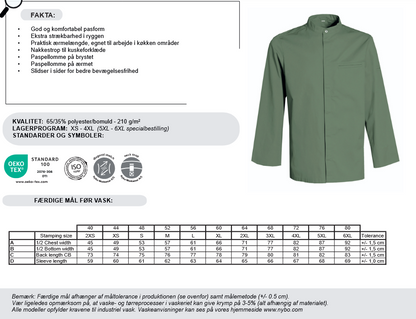 NYBO Kokkejakke - New Nordic, Lange ermer - XS - 4XL (6 Farver)