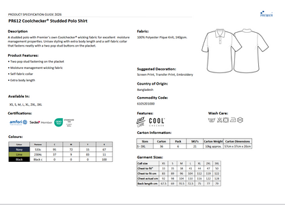 Premier Coolchecker polo skjorte | Arbeid kjøkken