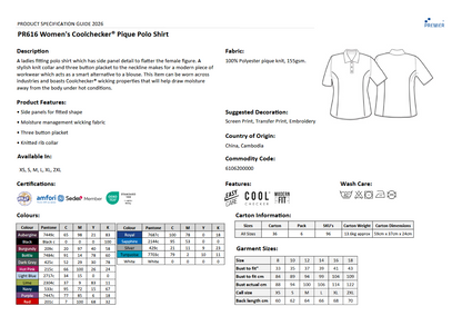 Premier Coolchecker® pique polo dame | kokkejakker.no
