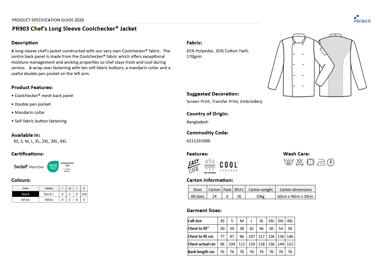Premier Chefs Coolchecker® Langermet Kokkjakke | kokkejakker.no