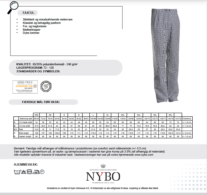 NYBO Kokkebukse, Flow - Unisex, Sort-hvid Pepita
