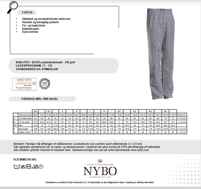 NYBO Kokkebukse, Flow - Unisex, Sort-hvid Pepita