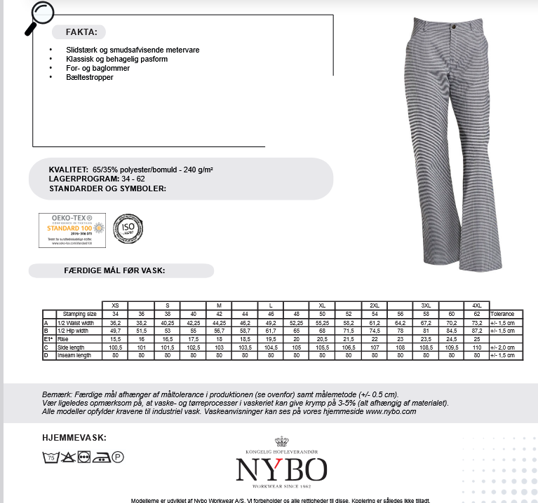 NYBO Kokkebukse, Flow - Dame, Sort-hvid Pepita