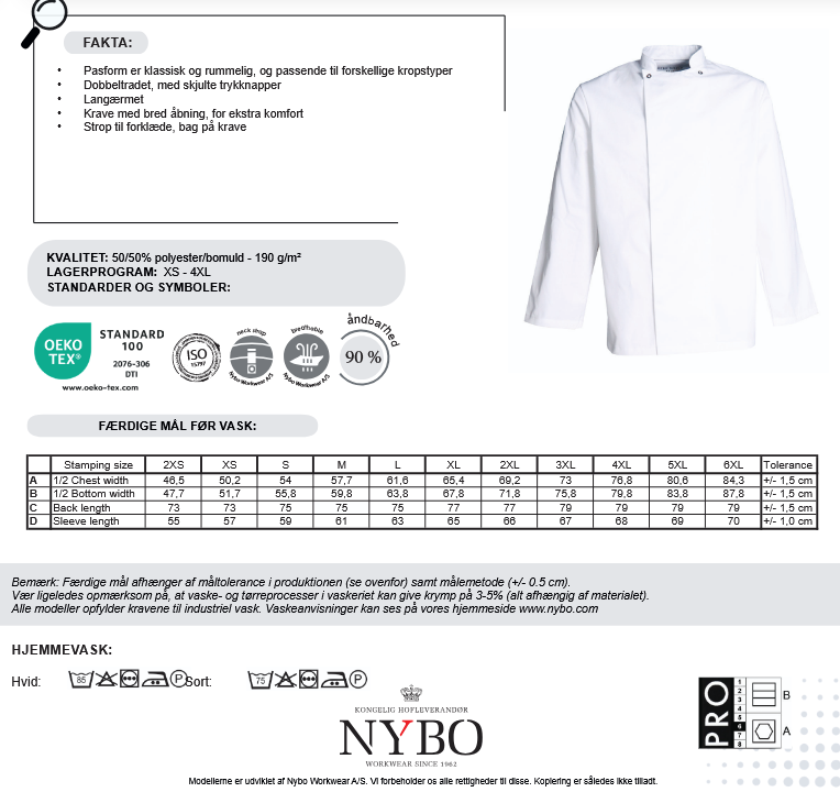 NYBO Kokkejakke - Take Away, Unisex, Lange ermer, Sort - XS-4XL
