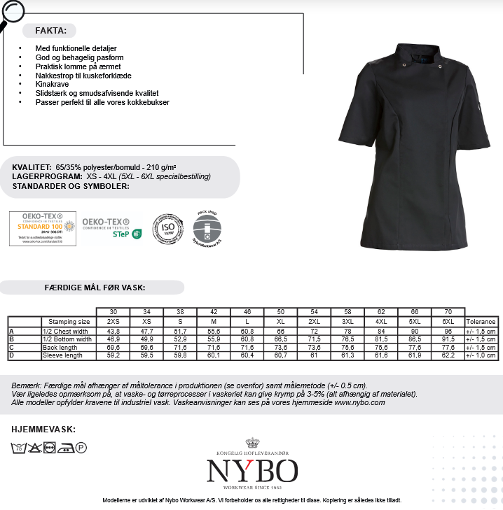 NYBO Kokkejakke - Taste, Dame, Korte ermer, Hvit - XS-4XL