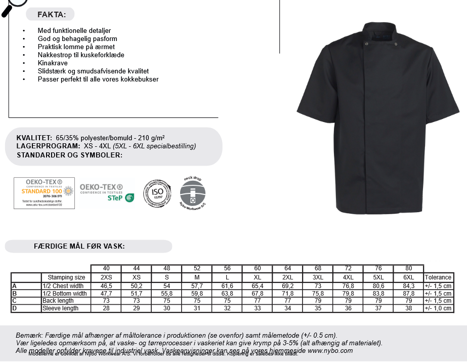 NYBO Kokkejakke - Taste, Unisex, Korte ermer, Grå - XS-4XL