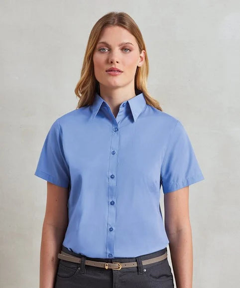 Premier Kortærmet Poplin Bluse Dame | kokkejakker.no